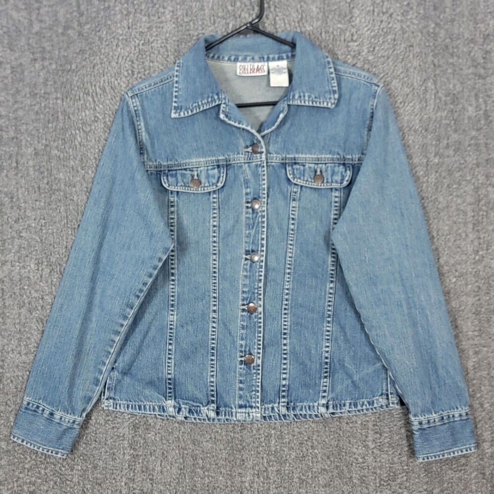 Vintage 90s Bill Blass Jeans Jacket Womens Small Blue Denim Trucker Button Up
